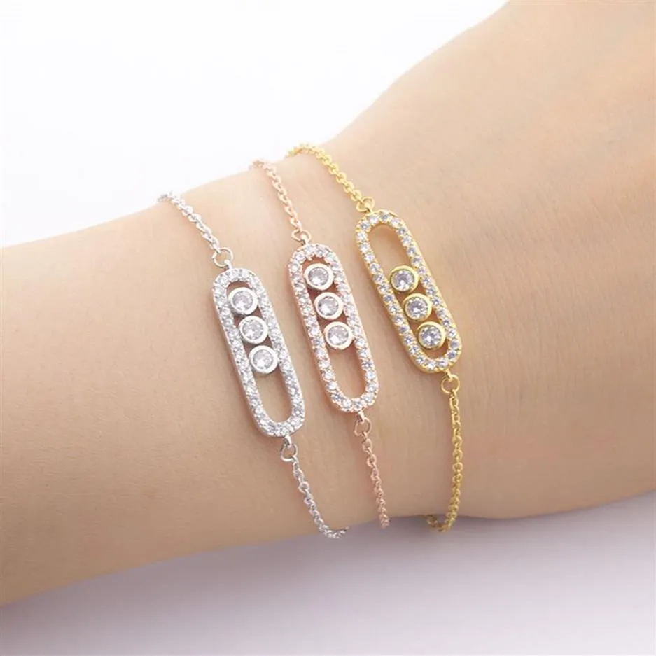 ICFTZWE Roestvrij Stalen Armbanden Femme Pulseira Charms 1 3 Kraal CZ Geometrische Bar Armbanden Voor Vrouwen Hand Chain Goud Bileklik252e