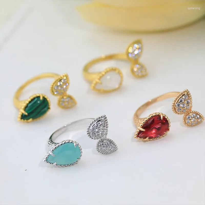 Anéis de cluster de alta qualidade pura 925 prata esterlina luxo jóias femininas pedras coloridas linda gota de água brilhante anel tendência presente