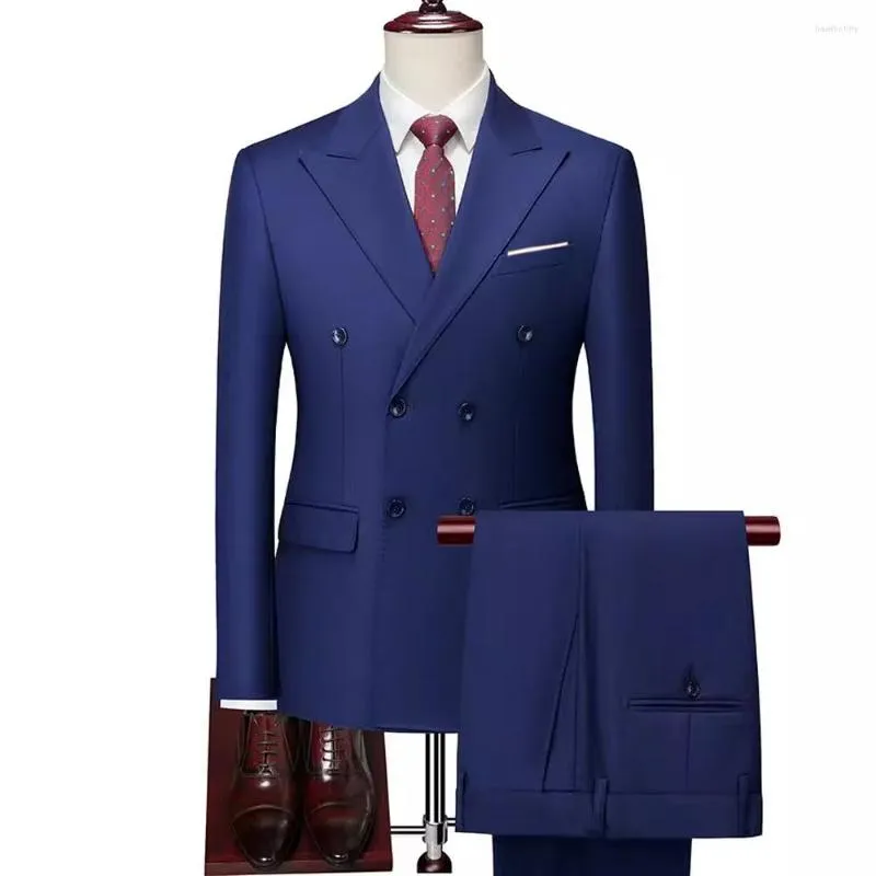 Erkekler Suits Blazer Pantolon Butik Moda Moda Düz Renk İş Gündelik Erkek Takım İki Parçalı Set Damat Gelinlik Parti Çift Düğmesi