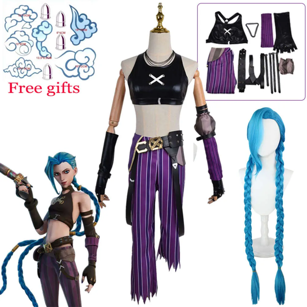 Lol jinx cosplay kostium Arcane cosplay crit loli jinx stroje darmowe tatuaż naklejki niebieskie Wig Halloween impreza odzież Kobiety