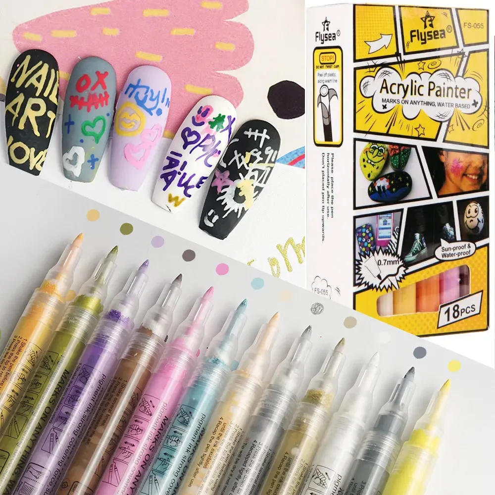 Dotting Tools Nail Art Drawing Pen 121824Colors Graffiti Acrylic Waterproof Painting Liner DIY 3D Abstract Colorful Beauty Manicure Tool 231007