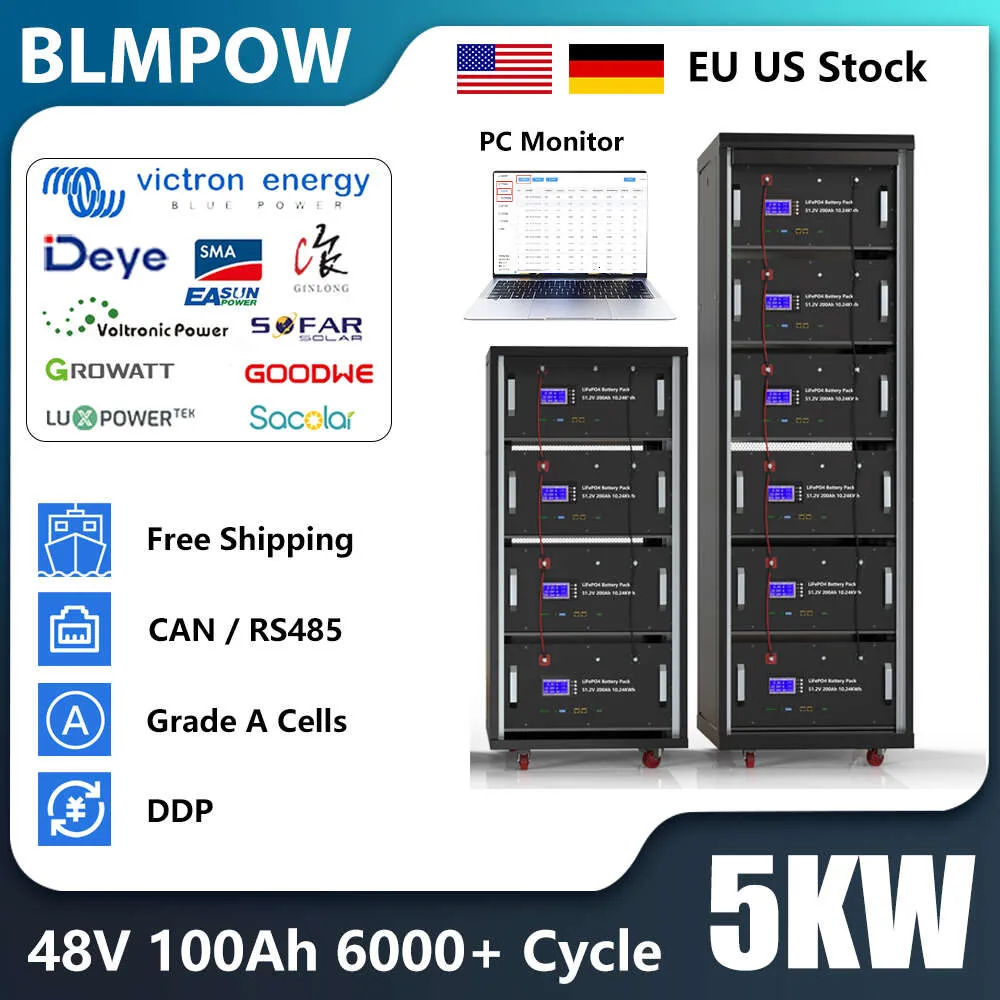 Pack de batterie LiFePO4 48V, 100ah, 200ah, CAN/RS485, Super capacité, 32 parallèles, 5kw, 10kw, 6000 + cycles, moniteur PC, ue, US, sans taxe, en Stock