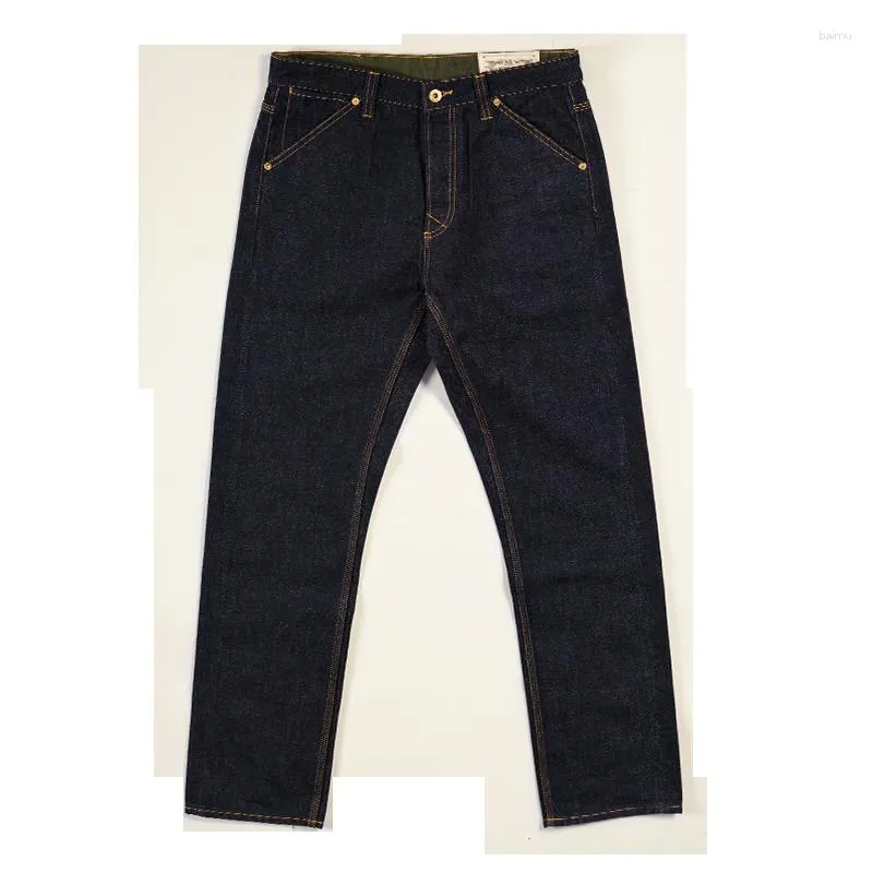 Jeans masculinos em linha reta meados de cintura alta regular ajuste motocicleta safari selvedge denim calças de carga designer roupas vintage