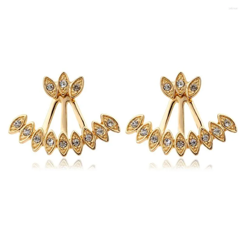 Boucles d'oreilles Double face pour femmes et filles, couleur or, plume de paon, pavé d'oeil, balançoire arrière et avant, bijoux Aros