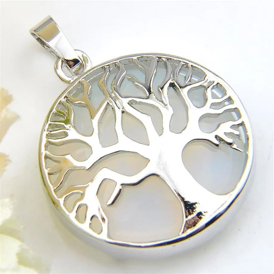 LuckyShine Tree of Life Pendant Vintage Gorgeous Round White Moonstone Gems Silver For Women Jewelry Australia USA Pendant228T