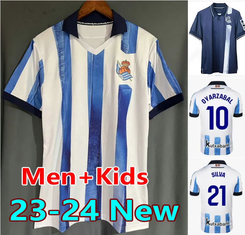 23 24 حقيقية Sociedad Soccer Jersey Oyarzabal Silva Football Shirt 2023 2024 Home Merino Carlos Fdez Camiseta Take Barrene Brais Mendez Aritz Tierney Men kids.