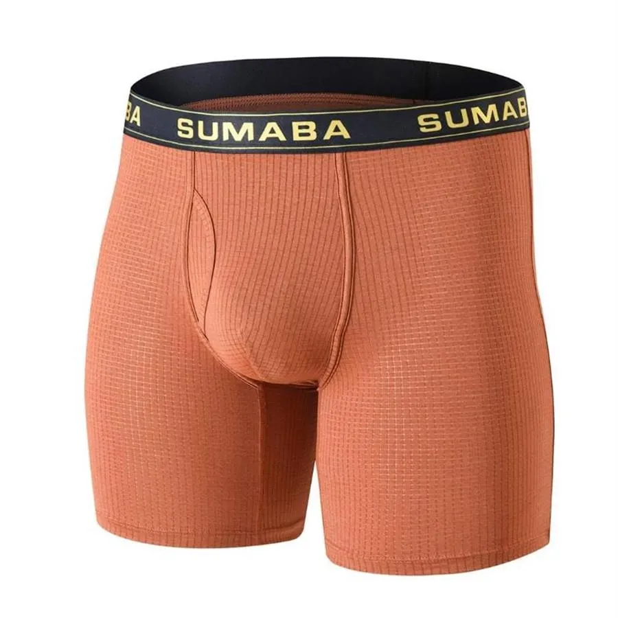 Cueca boxer masculina de perna longa, respirável, sem passeio, roupa íntima masculina sexy, cueca aberta, 211t