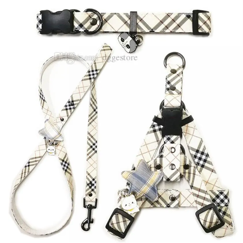 Luxury Dog Collars Leashes Set Designer Dog Harnesses Plaid Pattern Pet Collar and Pets Chain for Small Large Dogs Chihuahua Poodl181V