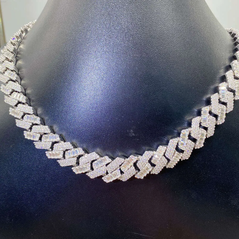 Försäljning Hiphop smycken VVS Moissanite Cuban Chain Full Diamond White Gold Plated Cuban Link Chain 925 Sterling Silver