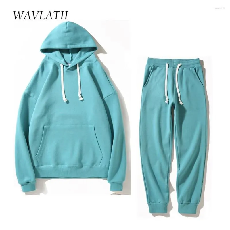 Mulheres Hoodies WAVLATII Mulheres Pique Tecido Hoodie Define Feminino Verde Oversized Moletons Casuais Lady Branco Com Capuz Terno Tops Calças WH2388