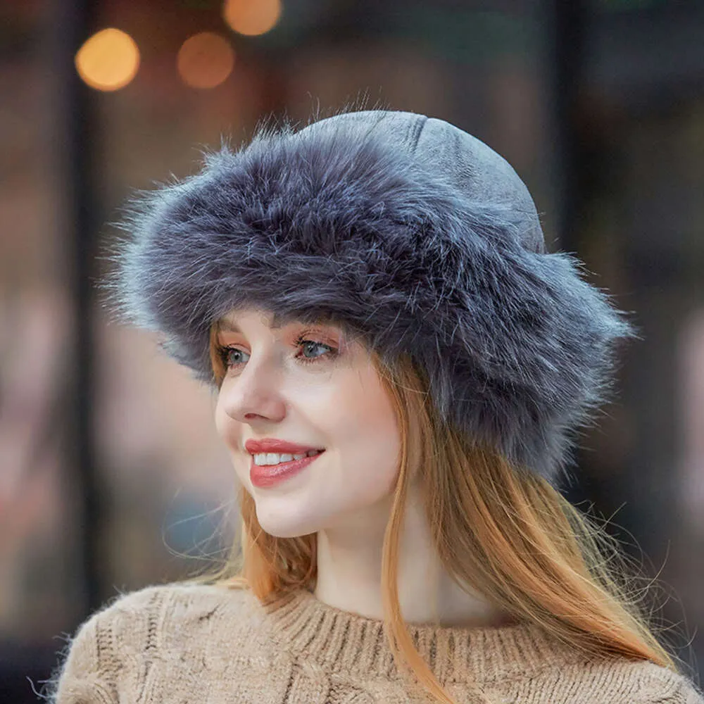 Yurt style suede fox like fur straw men's and women's Plush thickened warm hat