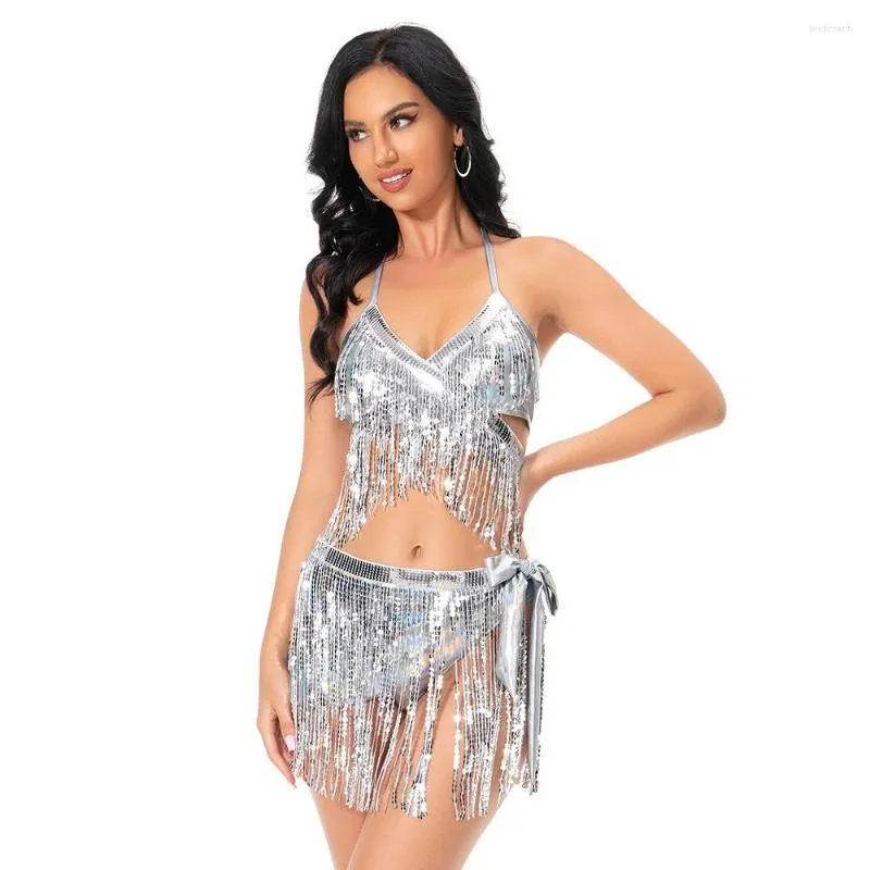 Stage Wear Belly Dance Pole Performance Night Club Pub Show Bikini Dancing Rave Party Costume 4 Pcs Set Top Belt Shorts