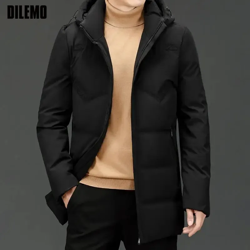 Piumino da uomo DILEMO 90% piumino d'anatra da uomo di fascia alta moda casual giacca a vento lungo con cappuccio piumino nero abbigliamento invernale da uomo 231009