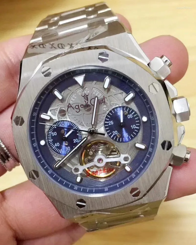 Orologi da polso Meccanici automatici Orologio da uomo Tourbillion Zaffiro Vetro trasparente Scheletrato Nero Blu Argento Limitato