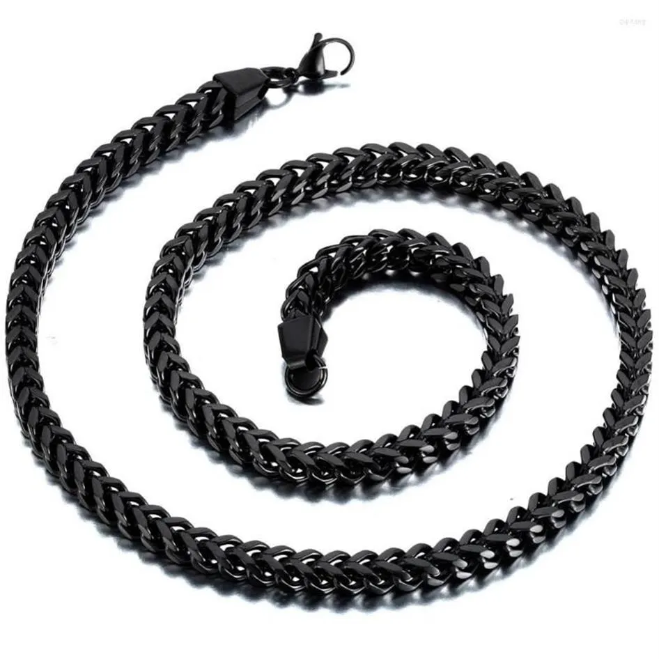 Cadenas 6 mm de ancho para hombre de acero inoxidable negro clásico cuadrado cubano cadena de eslabones de acera collar de hombres largo290n