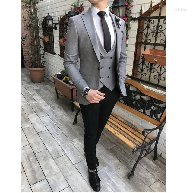 Abiti da uomo Belli Groomsmen Misto lana Smoking dello sposo Abito da sposa da uomo Giacca da uomo Giacca da ballo (Giacca Pantaloni Cravatta Gilet) A131