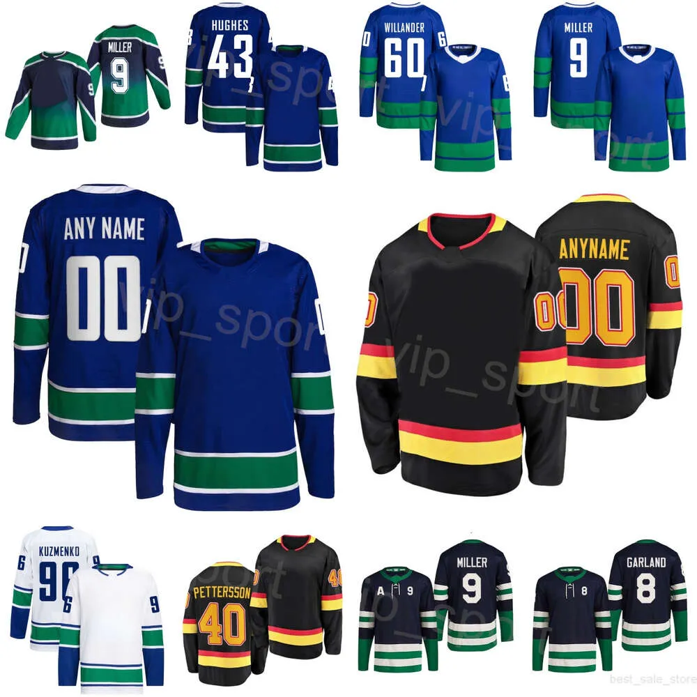 Femmes Hommes Jeunes Hockey 8 Conor Garland Jerseys 60 Tom Willander 40 Elias Pettersson 9 JT Miller 43 Quinn Hughes 96 Andrei Kuzmenko 6 Brock Boeser Numéro de nom personnalisé