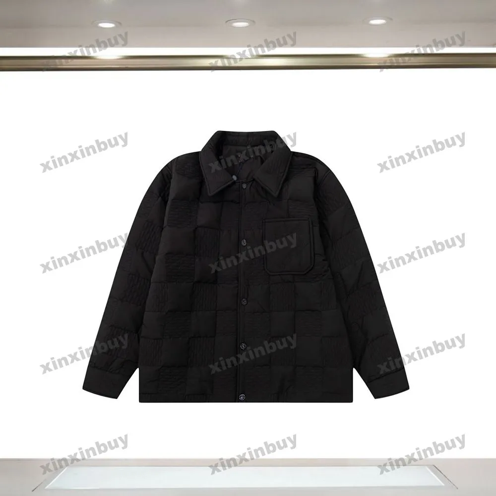 Xinxinbuy Men Designer Coat JacketチェスボードグリッドレターJACQUARDファブリックローマ長袖女性ブラックダークブルーブラウンS-XL