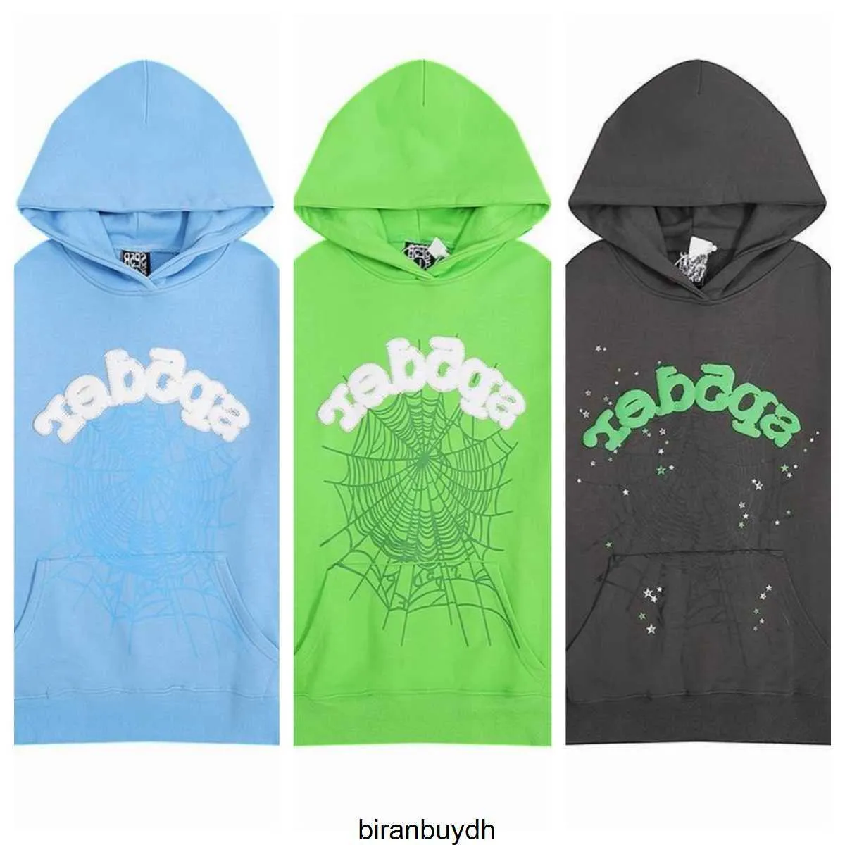 Alta qualità 2023 Red Sp5der 555555 Felpa con cappuccio da donna da uomo Numero Pasta sfoglia Stampa grafica Spider Web Felpe Streetwear Moda con cappuccio Blu Verde Nero