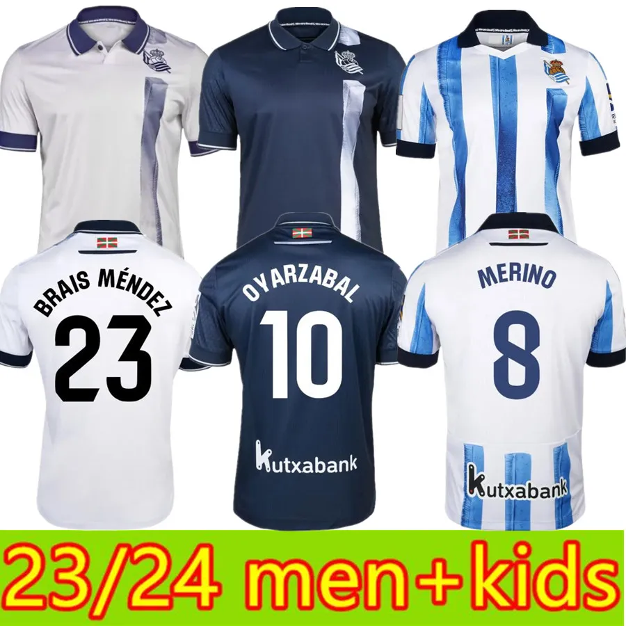 2023 24 Menkids Real Sociedad Soccer Jerseys 23 24 Take Kubo Oyarzabal Sadiq Andre Silva Zubimendi Brais Mendez Merino Lemand Zubeldiaシャツキット