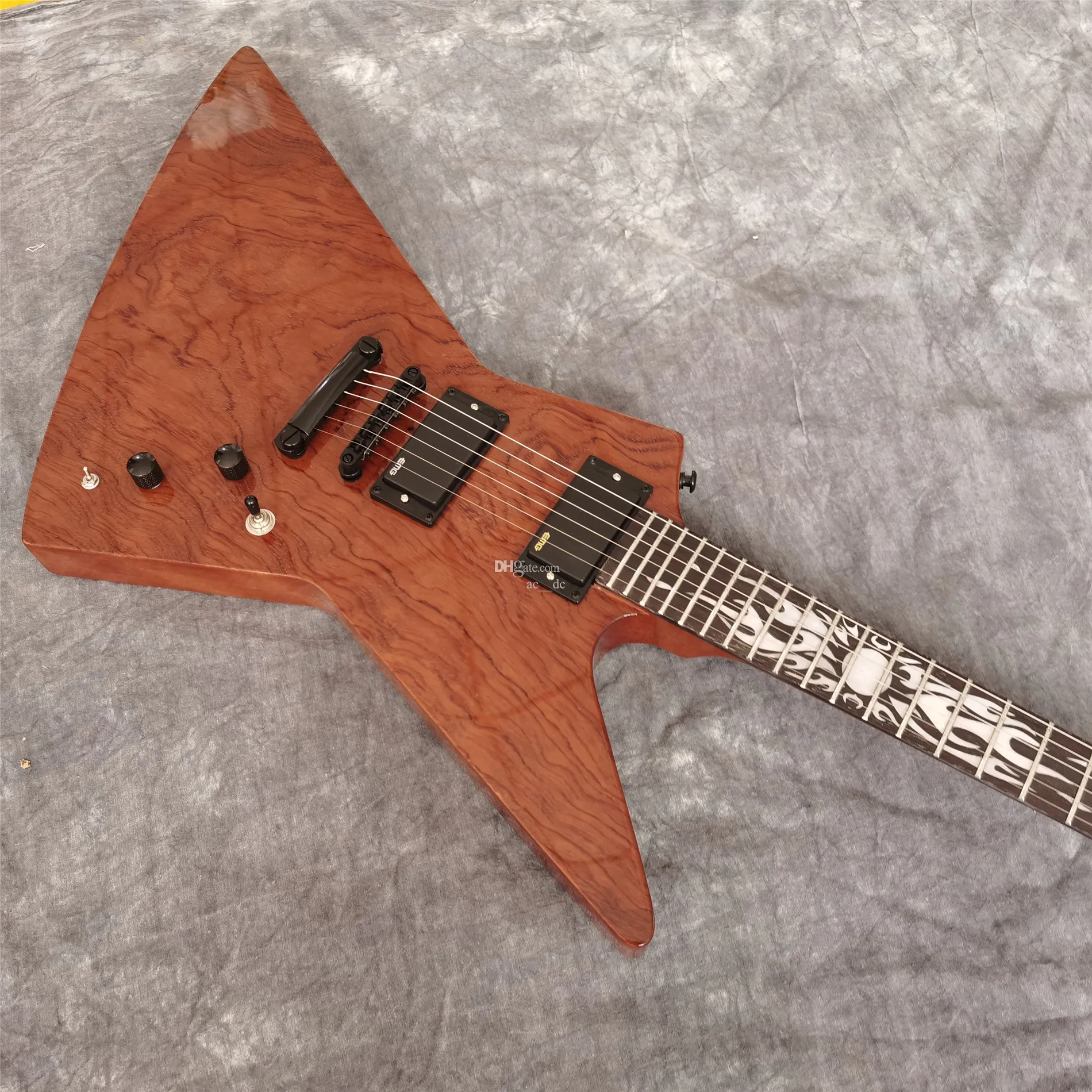 Raro Metallic James Hetfield Kenneth Lawrence trapuntato Bubinga Top Brown Electric Guitar Guitare Body Sun Ray Ray Inlay China EMG Pickups Black Hardware