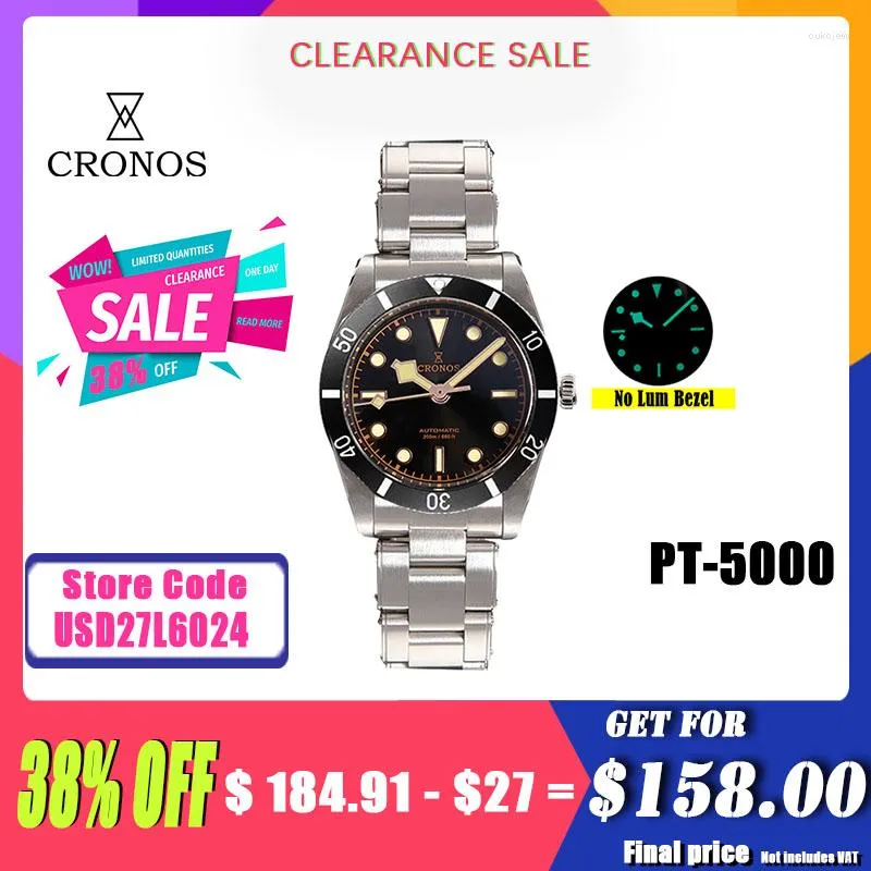 Wristwatches Cronos Luxury Men's Watches 37mm BB54 Vintage Automatic Female End Links Sapphire 20 Bar Waterproof BGW-9 C3 Lum