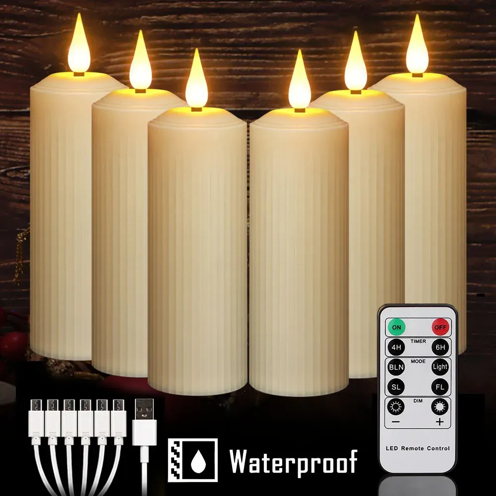 Candles Led Candle Rechargeable By usb With Flickering Flame Wedding Decorative Tealight Timed Remote Columnar 231009
