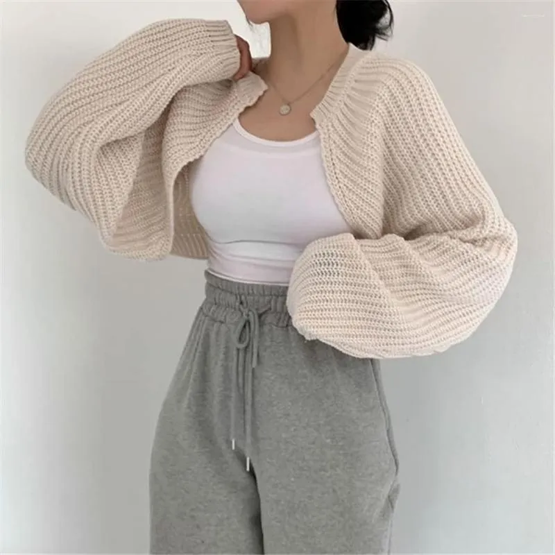 Malhas femininas Gaono Mulheres Y2K Knit Cropped Bolero Shrug Ribbed Sweater Manga Longa Frente Aberta Malha Crop Cardigan