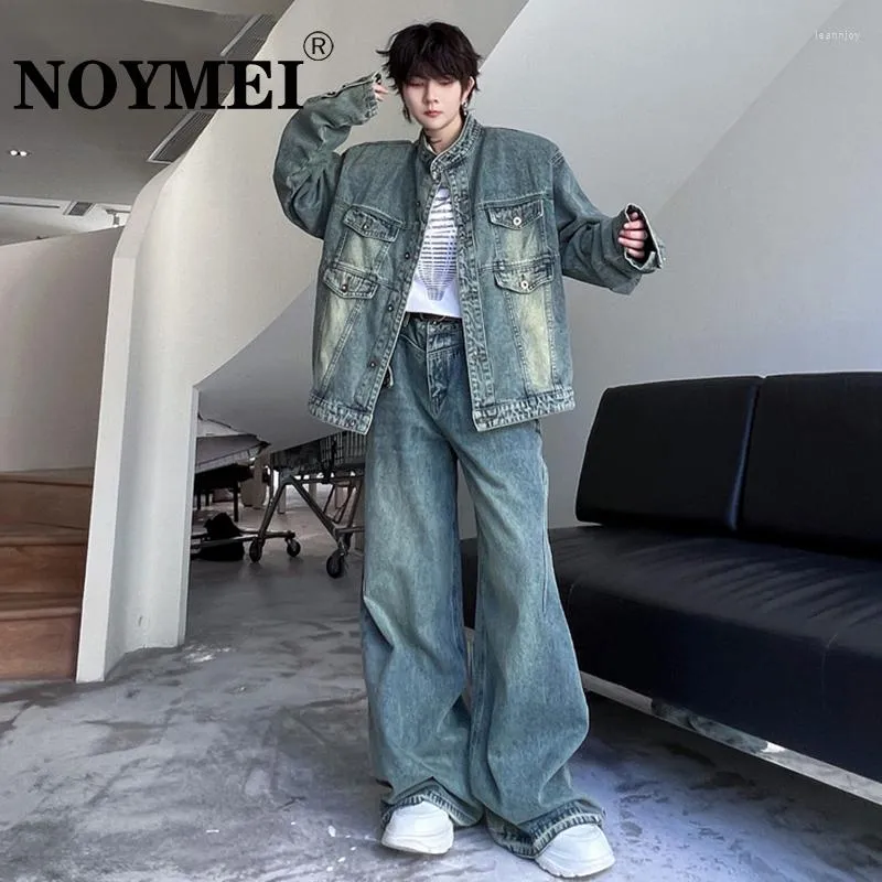 Herrspåriga Noymei Tvåverk Set Streetwear Korean Style Denim Jacket Baggy Jean 2023 Autumn Fashion Clothing Vintage Loose WA2621