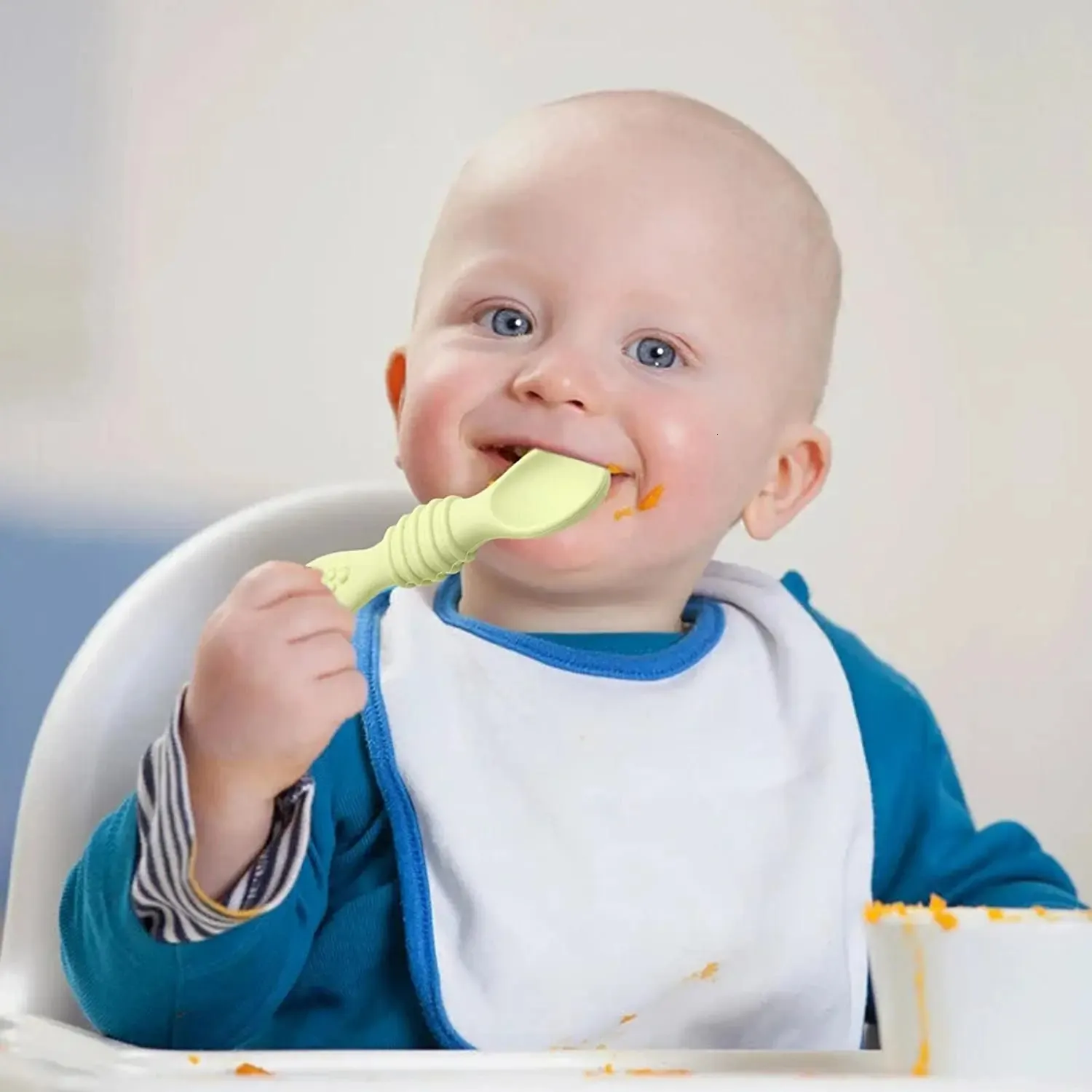 Tasses Vaisselle Ustensiles Cuillère d'alimentation pour bébé Cuillères  pour bébé en silicone pour ustensiles pour tout-petits Ensemble de  cuillères