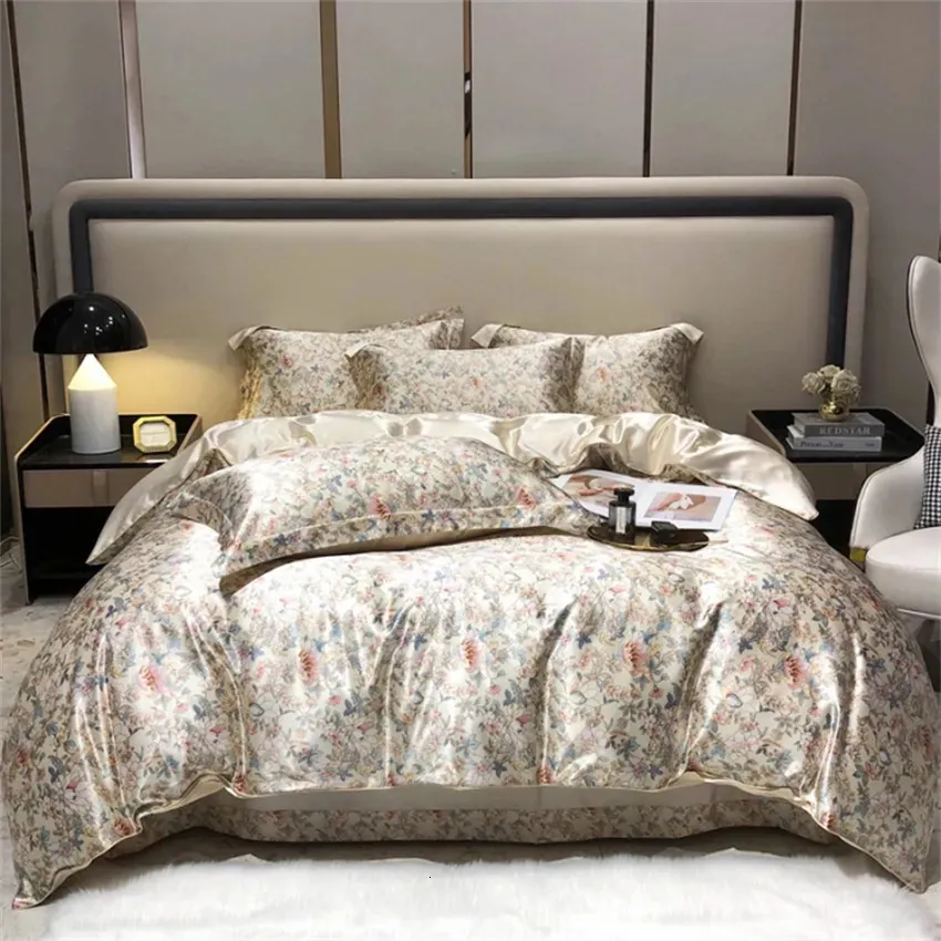 Sängkläder set mode täcke omslag set lyxuppsättningar mjuk tröskel täcke monterat lakan kudde drottning king size linne 231009