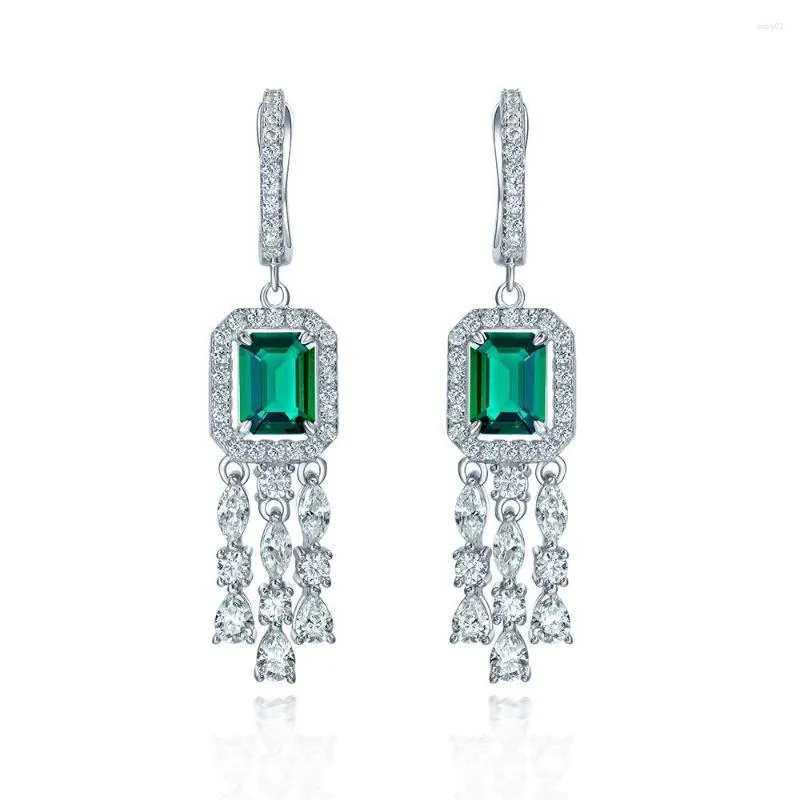 Studörhängen 925 Sterling Silver 6 8mm Created Moissanite Diamond Tassel Emerald för kvinnor som lyser engagemang Fina smycken 2023