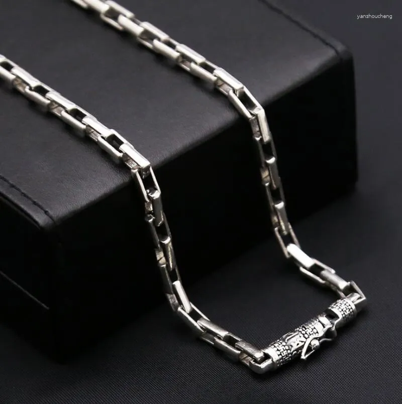 Chains 5mm S925 Sterling Silver Checkered Chain Necklace Men Male Pure Thai Rectangle Cross Link Jewelry Gift