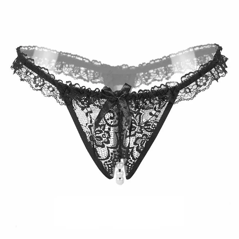 Mutandine da donna Donna Lingerie sexy Erotica con apertura sul cavallo Crotchless Biancheria intima di pizzo Mutande porno Abbigliamento sessuale G-string con Perla2452