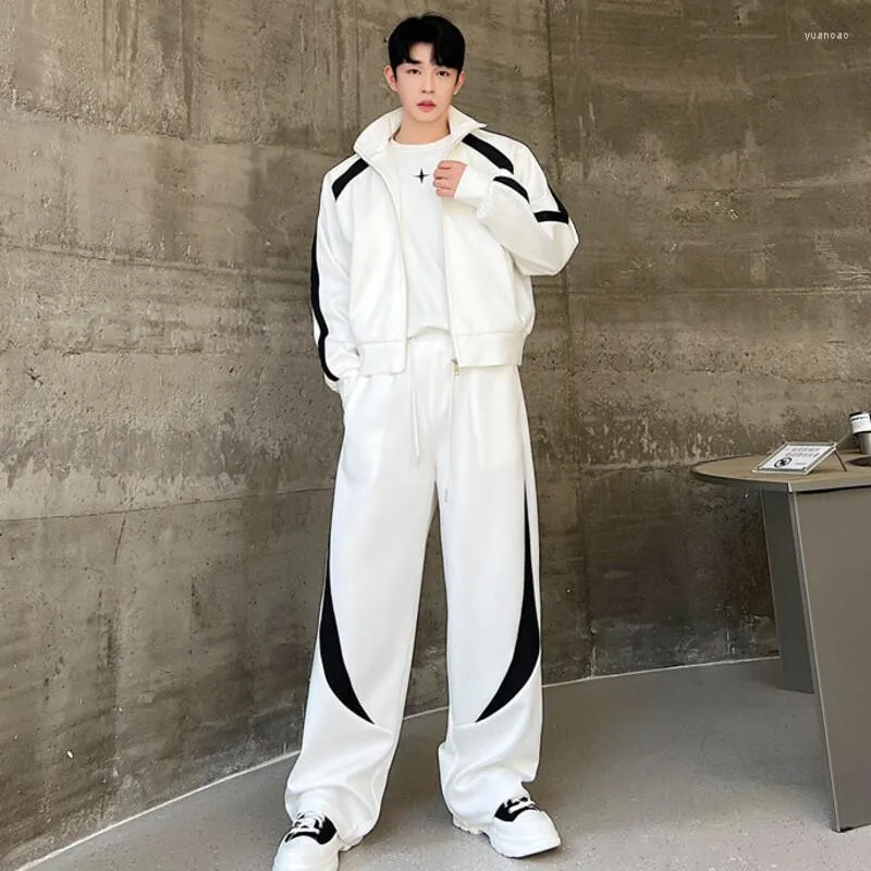 Men s Tracksuits 2024 LUZHEN Autumn Casual Korean Style Contrast Color Sports Jackets and Baggy Sweatpants 2 Piece Sets