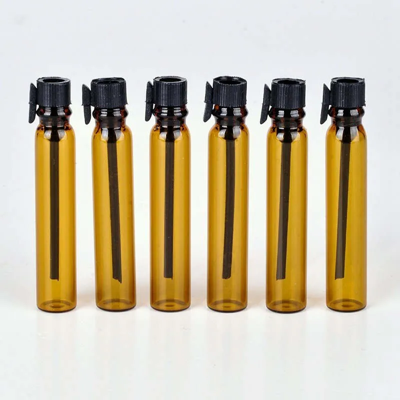 Dark brown Glass Perfume Bottles 1ml 2ml Essential Oil Empty Portable Sample Test Tubes Vials With Plastic Stopper Liquid Cosmetic Packaging Trial Tester Bottle