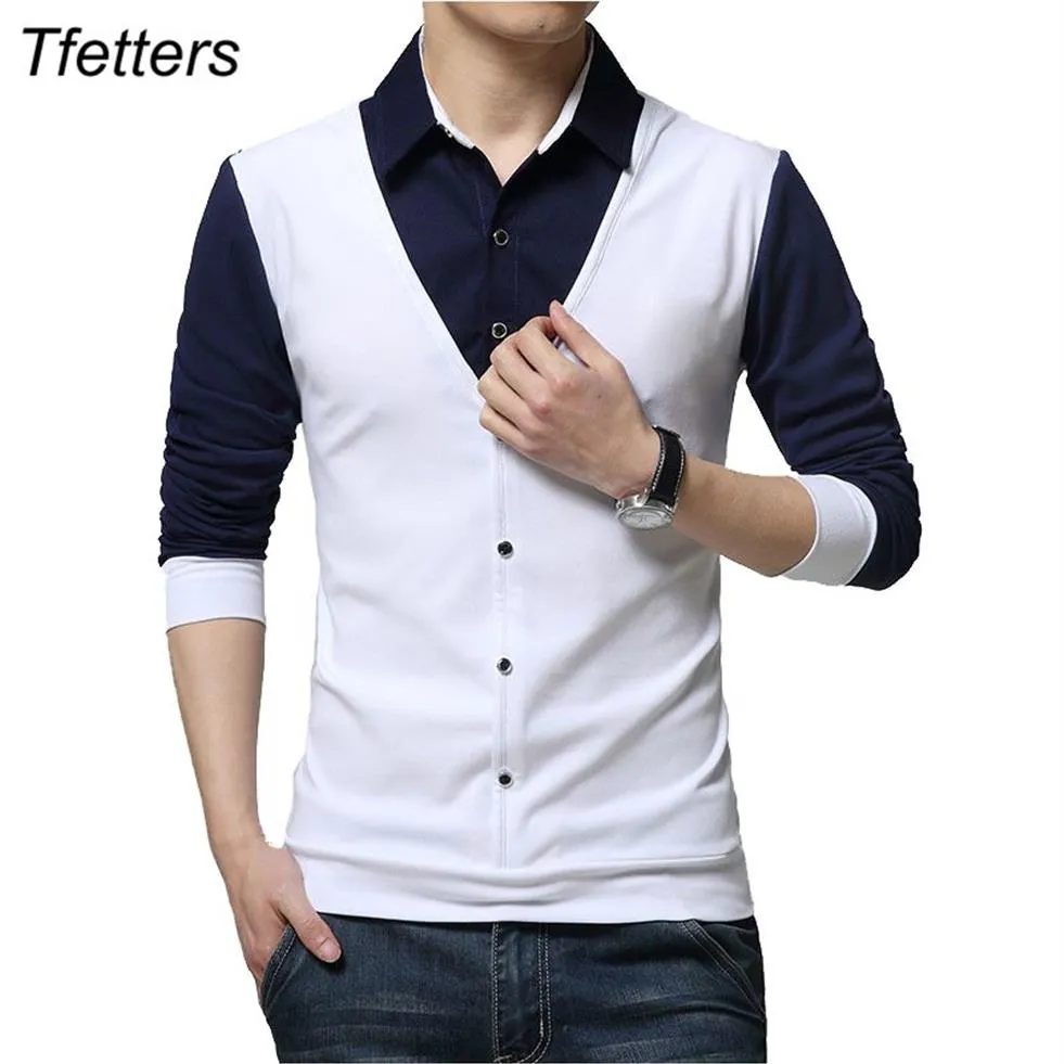 TFETTERS Brand Autumn Mens T Shirts Fashion 2019 Fake Two Designer Clothing Cool T-shirt Men Long Sleeve T Shirt Casual Male Y2001336m