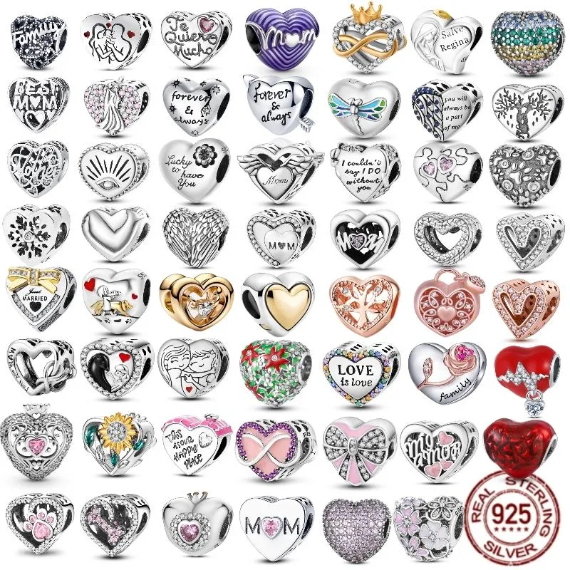 Loose Gemstones 925 Sterling Silver Angel Mom Family Heart Series Shine Beads Fit Charms Original Bracelets Pendants Women Jewelry