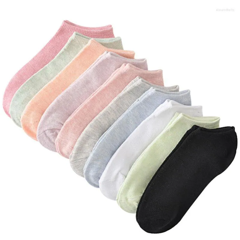 Femmes chaussettes 10 pièces 5 paires mode couleur bonbon pour les filles décontracté court cheville bateau coupe basse dame Meias été Invisible Sox