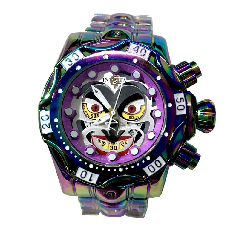 The new magic clown Europe and America selling quartz men's green purple silicone belt watch