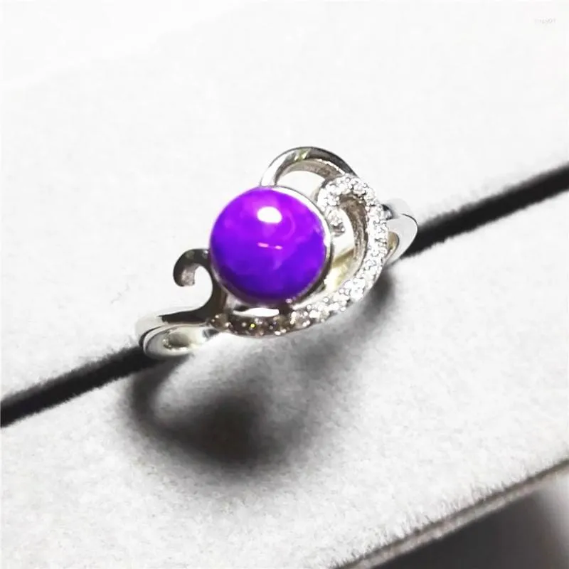 Pierścionki klastra oryginalne, naturalny fioletowy sugilite kamień szlachetny kryształ mody srebrny pierścień imprezowy regulowany rozmiar