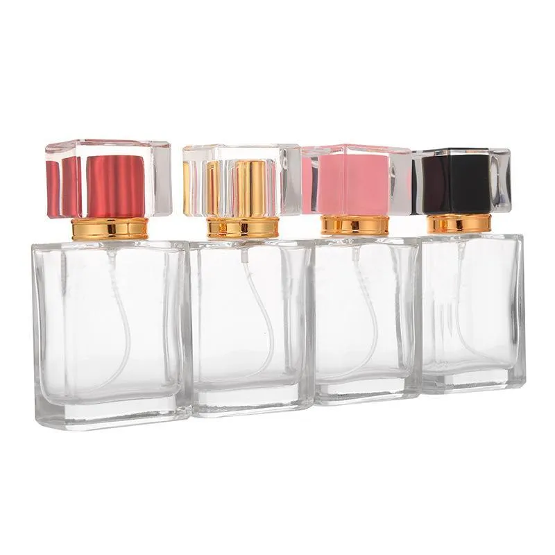 Bouteille de parfum rechargeable en verre carré de haute qualité 50ml, flacons de pulvérisation vides et colorés pour maquillage, atomiseur ZZ