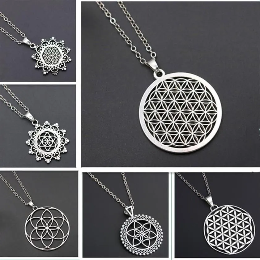 Hangertjes kettingen Bloem van het leven Charms Mandala Mercaba Spirit Digital Secret Charm Mode Sport Yoga DIY Metalen ketting 1pcs2895