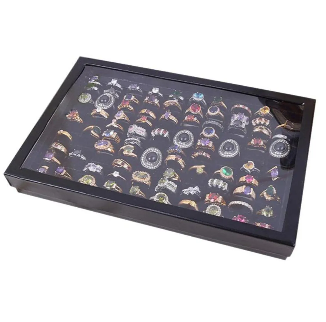 Jewelry Pouches Bags Velvet 100 Slots Ring Earrings Display Box Showcase Storage Case Holder Tray Organizer Boxes With Lid LXHJewe3116664