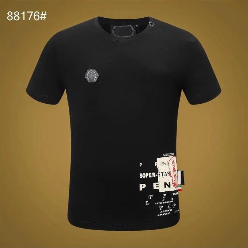 PP moda masculina designer fino ajuste camiseta verão strass casual em torno do pescoço camisa t crânios impressão streetwear colarinho polos242y