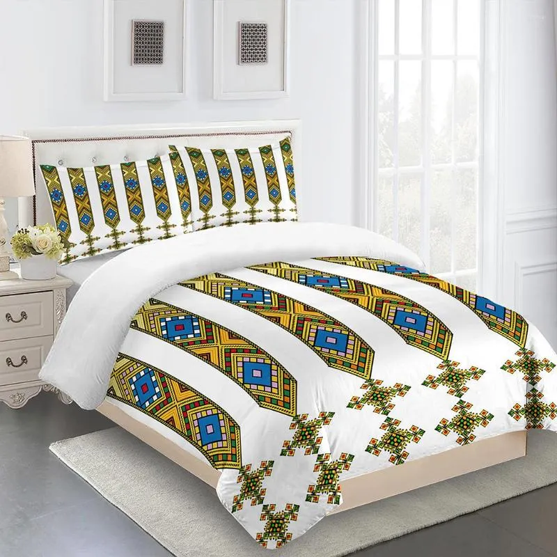 Sängkläder set Saba Telet Ethiopian Eritrean King Twin Full Enkel dubbelsäng täcke omslag och 2st kudde