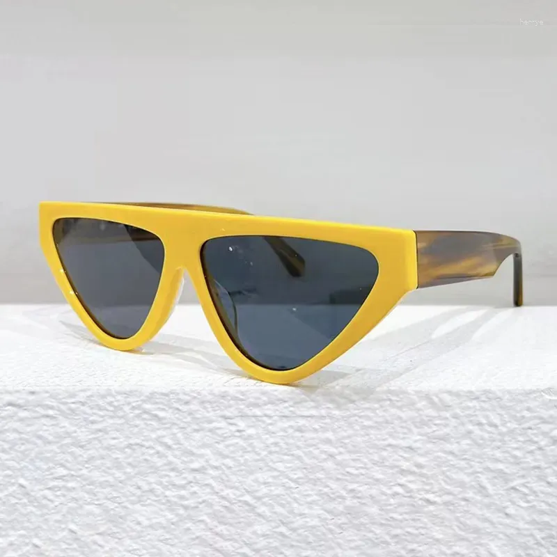 Lunettes de soleil 2023 Arrivent Fashional High Street Cat Eyes pour hommes et femmes fabriqués à la main en acétate jaune lunettes solaires