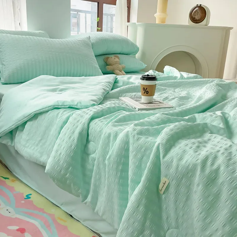 Sängkläder set bubbla gasväv sommarkomforterare set mjuk andningsbar hygroskopisk enkel dubbel filt kylande luftkonditionerad täcke 231009