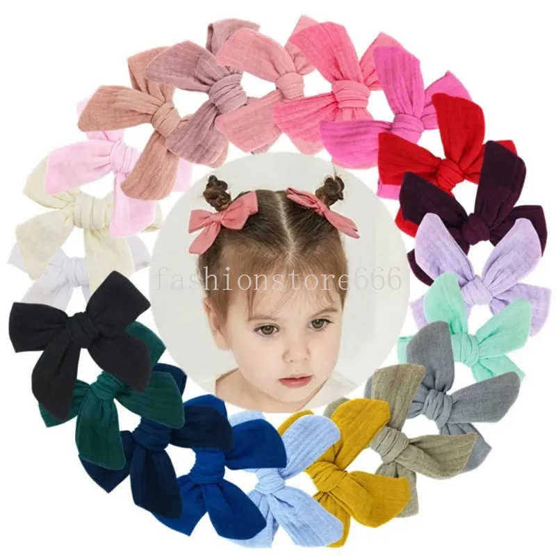 Cute Solid Linen Cotton Bows Hair Clips Baby Hairpins Girls Hair