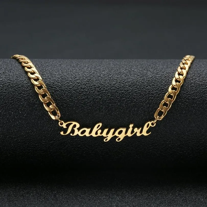 Lovely Gift Gold Color Babygir Name Necklace Stainless Steel Nameplate Choker Handwriting Signature Necklace For Girls316l